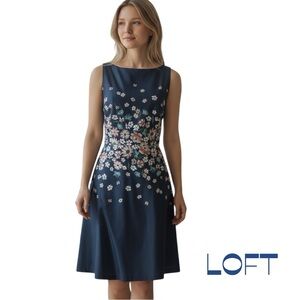 LOFT Blue Pink Floral Cotton Dress Size 6